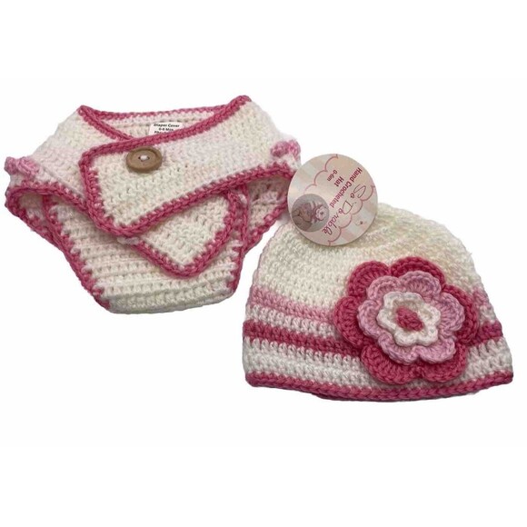 NWT So Dorable Girls Photography Outfit 0-6M Diaper Cover‎ & Hat Hand Crocheted - Picture 1 of 5
